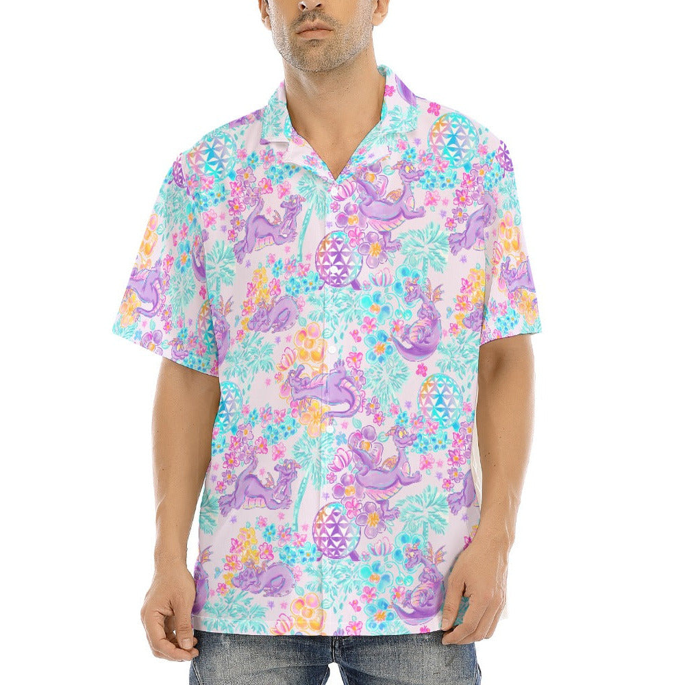 Purple Dragon Flower Power - Men's Hawaiian Button Up Shirt