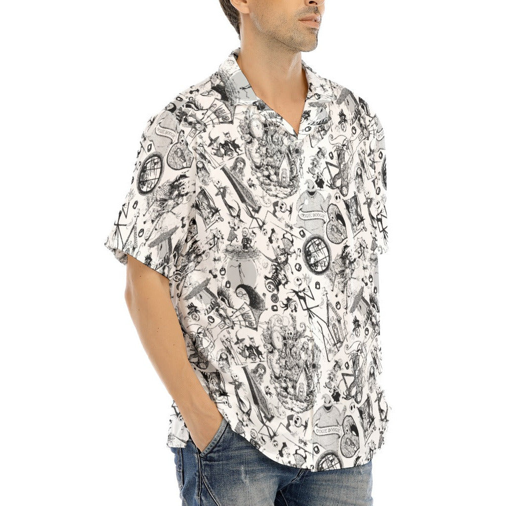 Nightmare Halloween Sketches - Men's Hawaiian Button Up Shirt