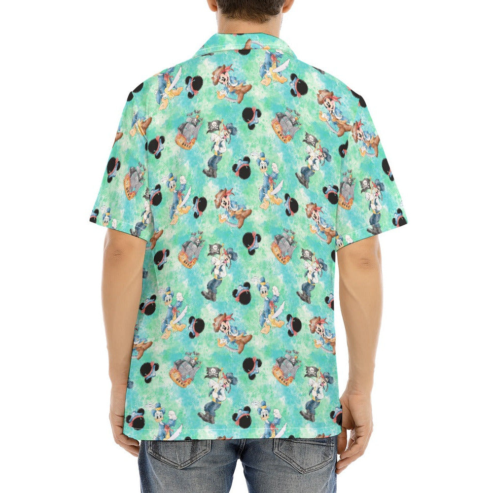 Pirate Crew Watercolor Adventure - Men's Hawaiian Button Up Shirt