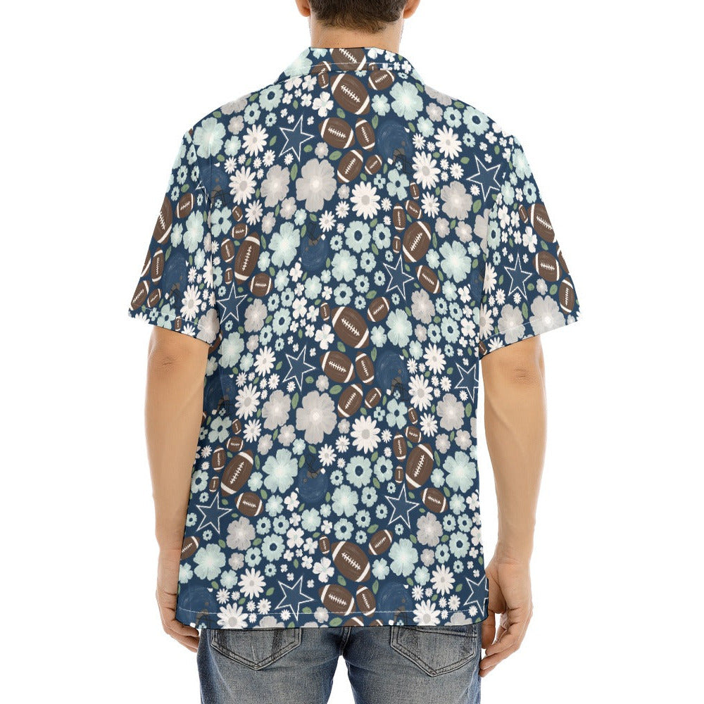 Blue Star Blooms - Men's Hawaiian Button Up Shirt