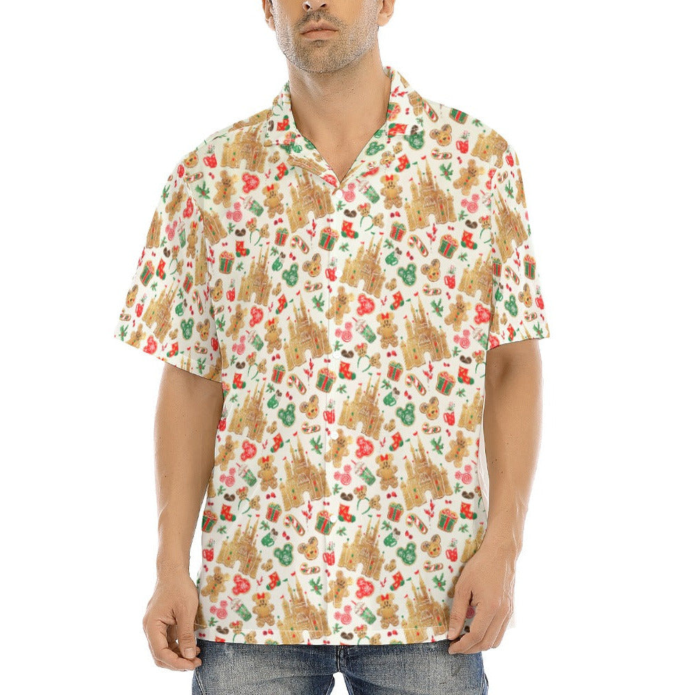 Gingerbread Castle Holiday Treats - Men's Hawaiian Button Up Shirt