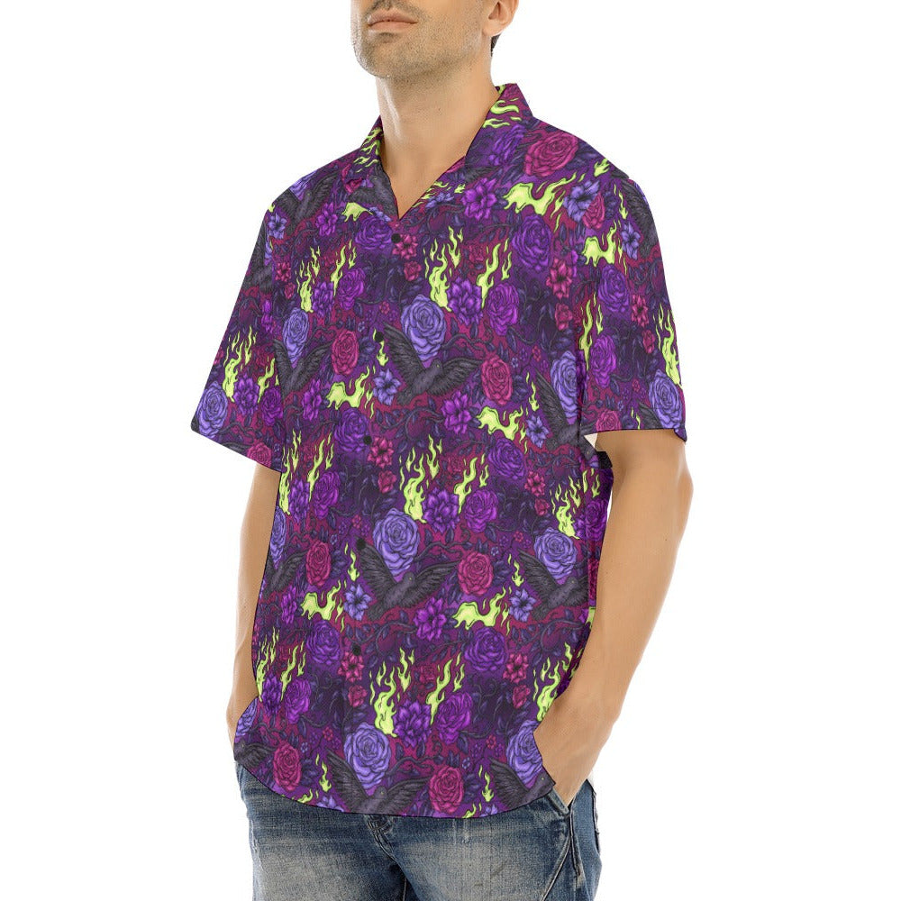 Fairytale Florals - Dark Enchantress - Men's Hawaiian Button Up Shirt