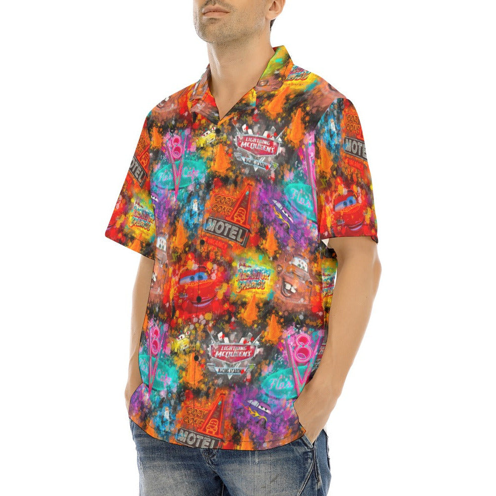 Watercolor Racing Adventure - Men's Hawaiian Button Up Shirt