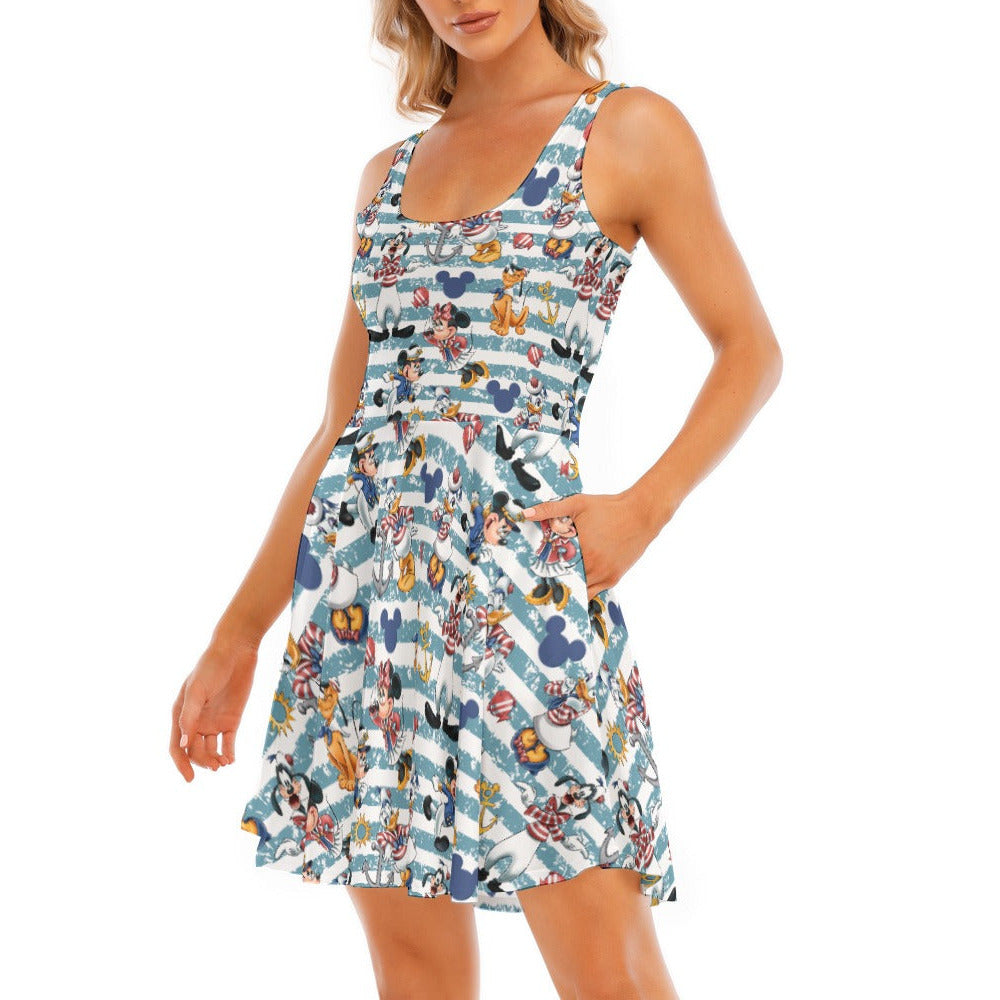 Cruise Crew on Deck - Women's Sleeveless Pocket Skater Dress