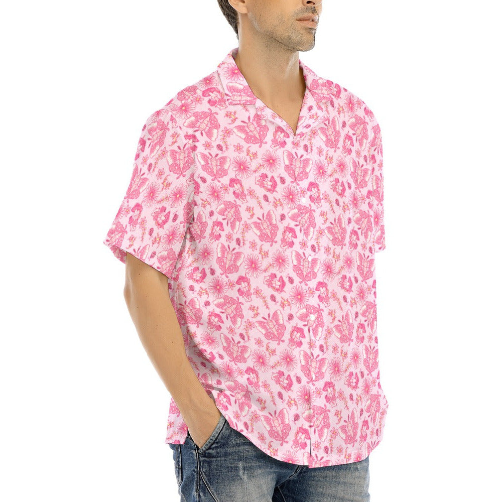 Pink Mushroom Moths - Men's Hawaiian Button Up Shirt