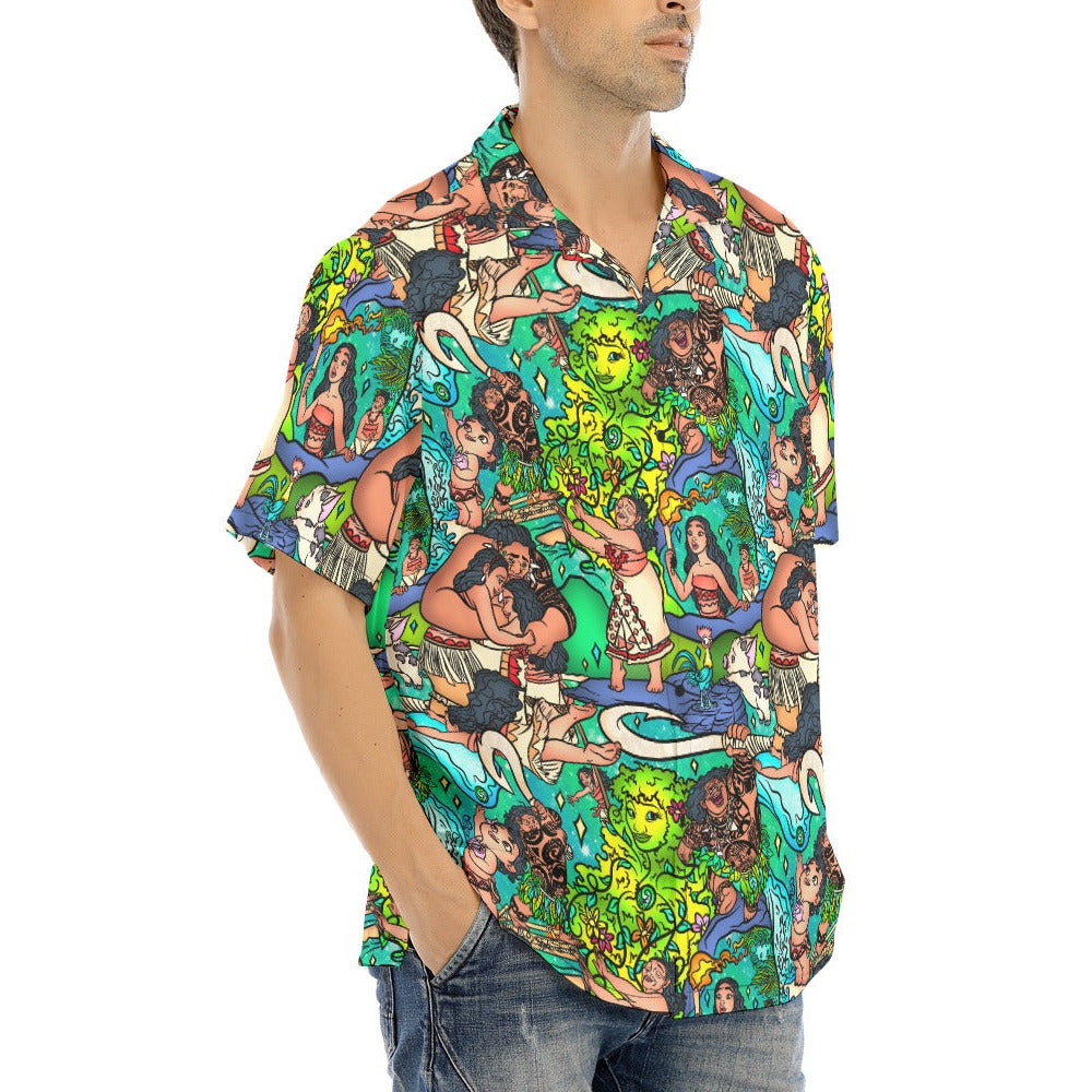 Ocean Voyager Storybook Scenes - Men's Hawaiian Button Up Shirt