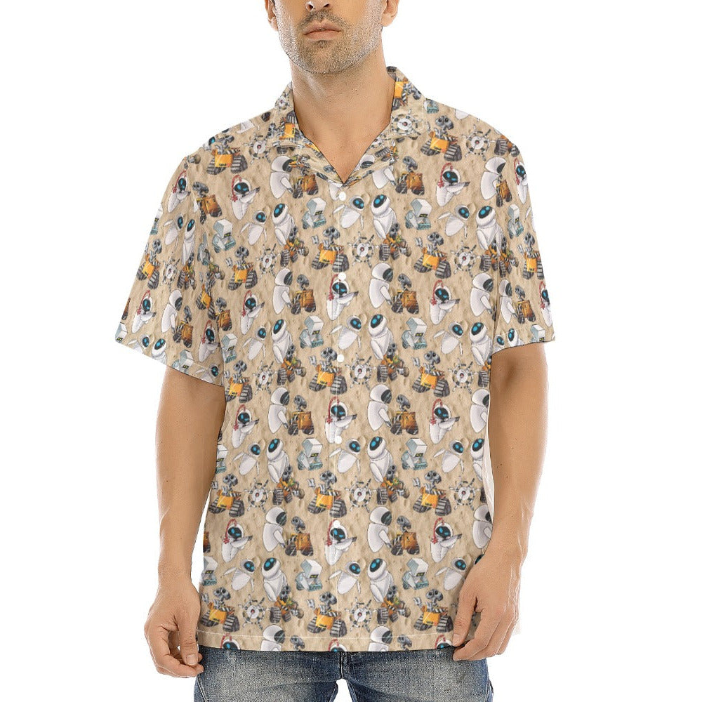 Robot Romance Sketched - Men's Hawaiian Button Up Shirt