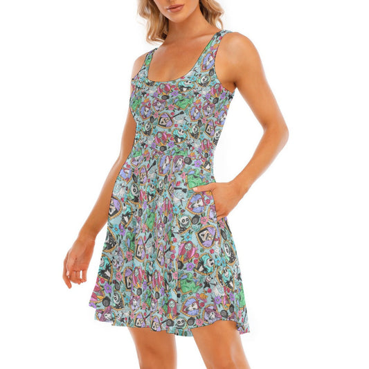 Tattoo Hearts Spooky Crew - Women's Sleeveless Pocket Skater Dress