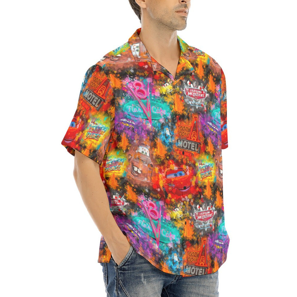 Watercolor Racing Adventure - Men's Hawaiian Button Up Shirt