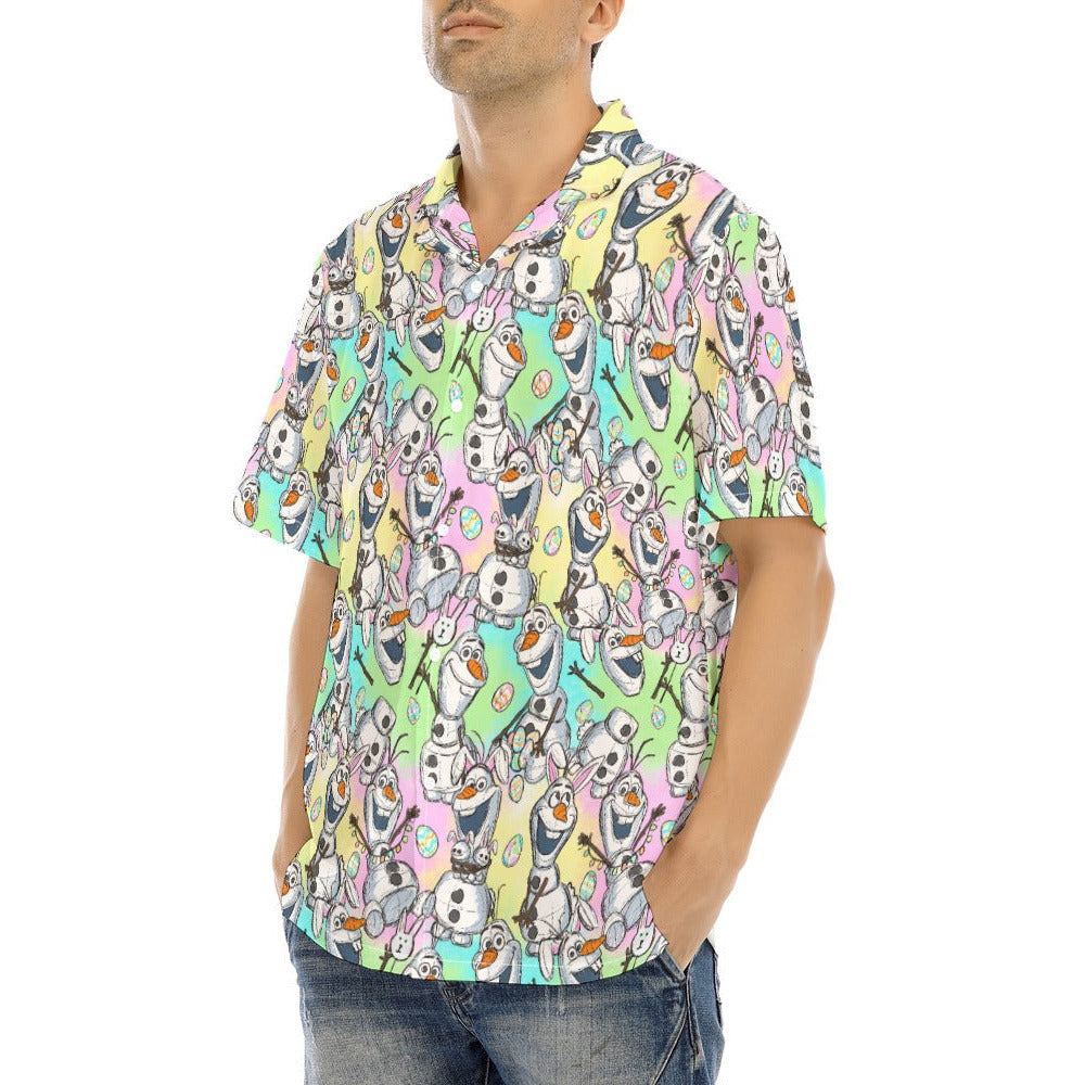 Sketched Snowman Easter - Men's Hawaiian Button Up Shirt