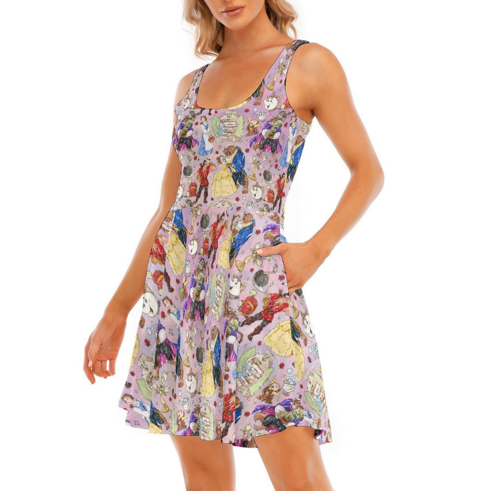 Enchanted Tale Sketch - Women's Sleeveless Pocket Skater Dress