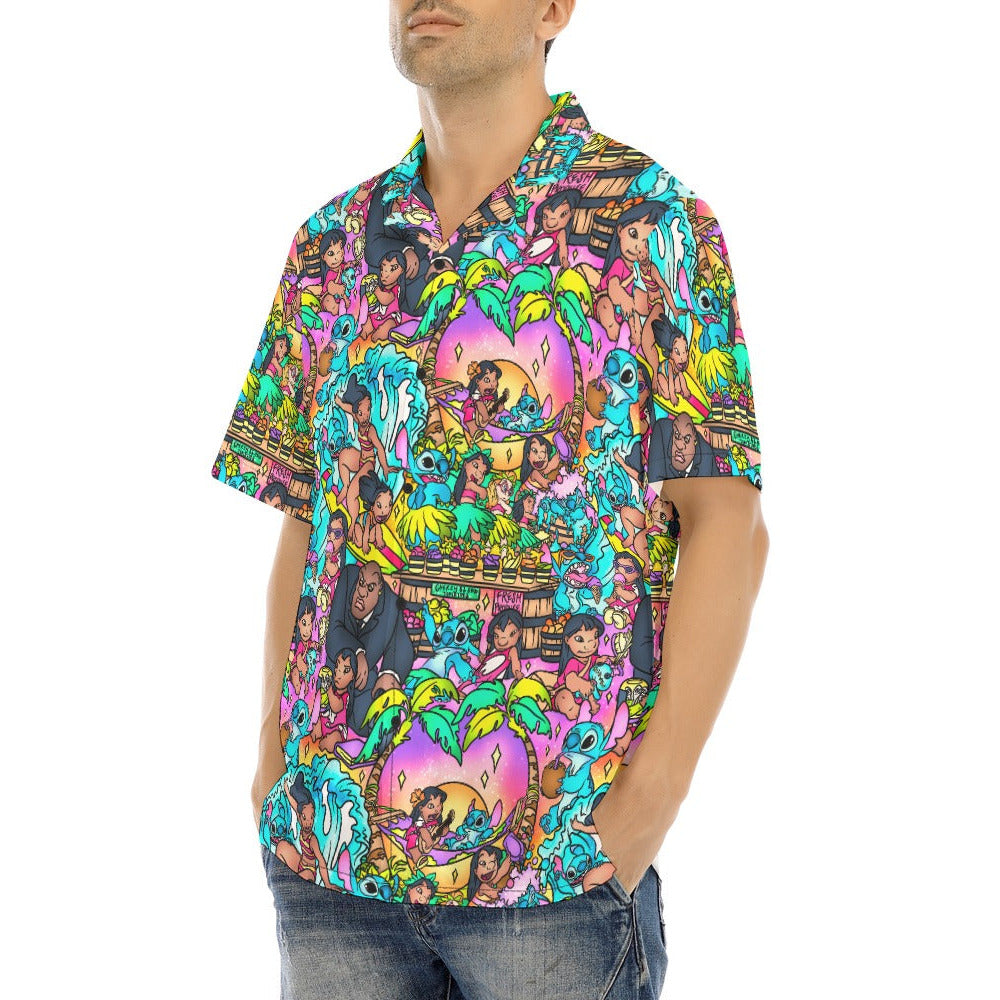 Ohana Island Storybook Scenes - Men's Hawaiian Button Up Shirt