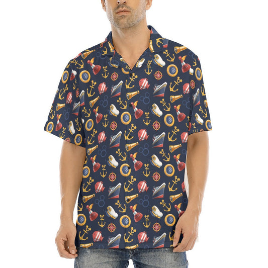 Mouse Ear Nautical Icons - Men's Hawaiian Button Up Shirt