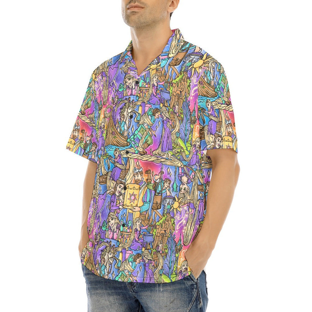 Golden Hair Storybook Scenes - Men's Hawaiian Button Up Shirt