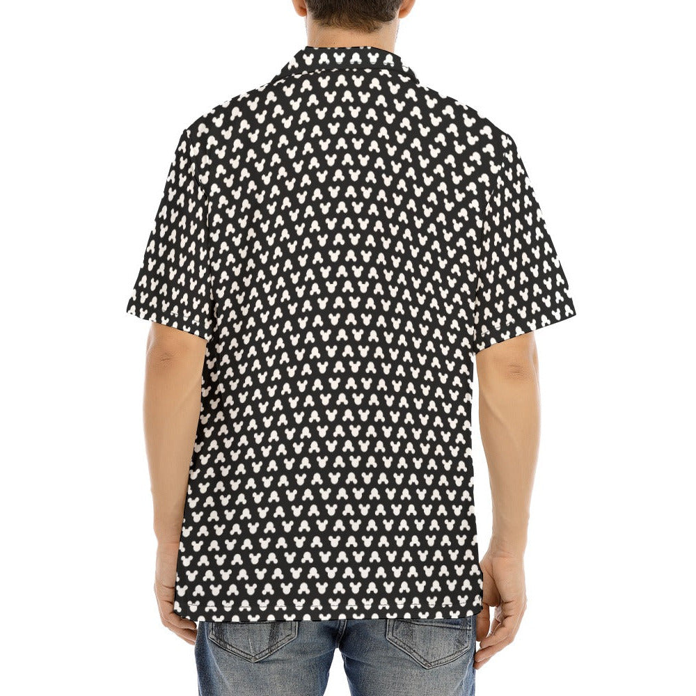 Playful Polka Dot Ears Black - Men's Hawaiian Button Up Shirt