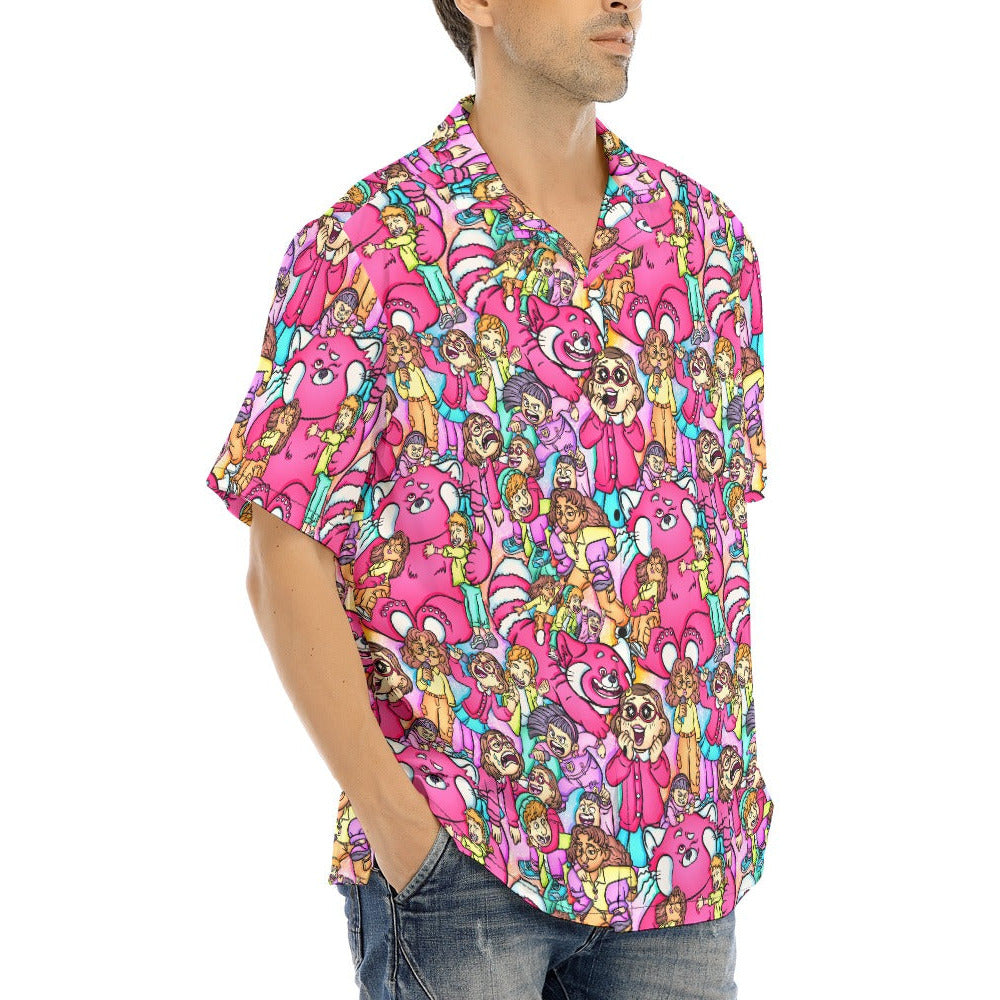 Red Panda Chaos Scenes - Men's Hawaiian Button Up Shirt