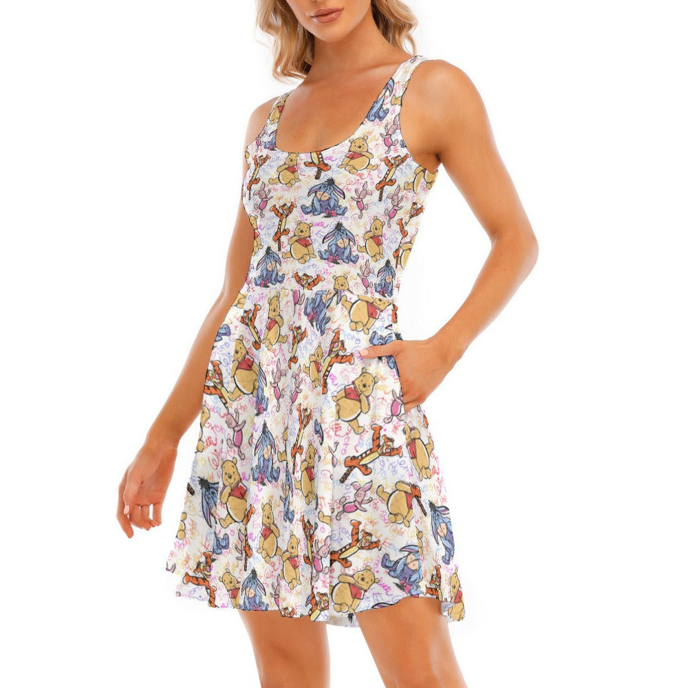 Beloved Forest Friends Sketch Autographs - Women's Sleeveless Pocket Skater Dress