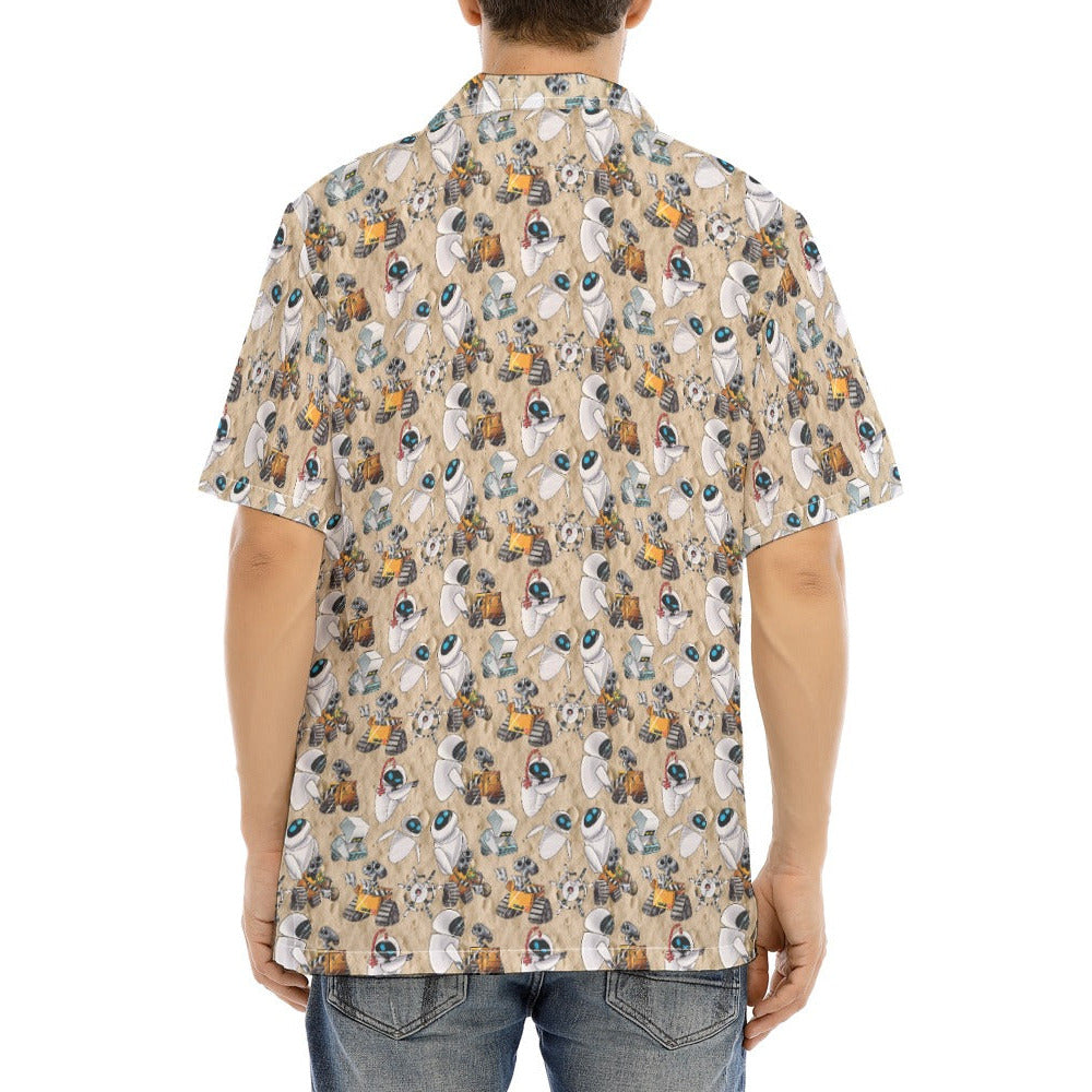 Robot Romance Sketched - Men's Hawaiian Button Up Shirt