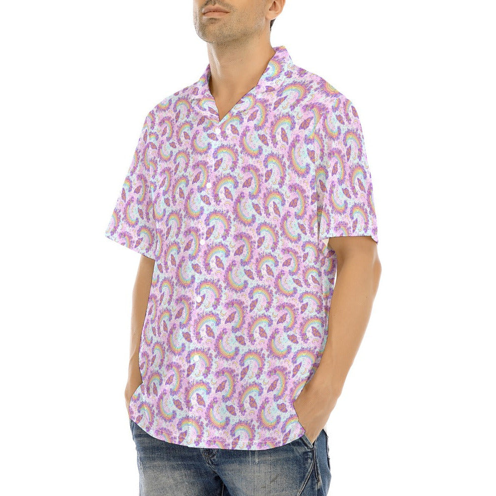 Monarch Butterflies & Rainbows - Men's Hawaiian Button Up Shirt