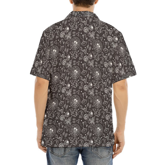 Monochrome Theme Park Icons - Men's Hawaiian Button Up Shirt