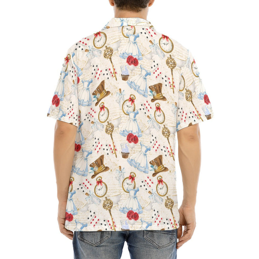 Curious Wonderland Icons - Men's Hawaiian Button Up Shirt