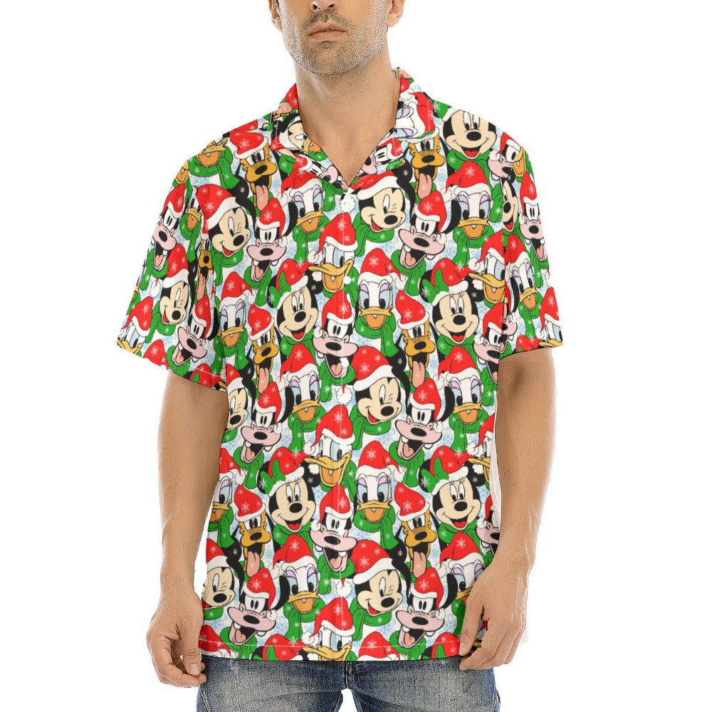 Mouse Friends in Santa Hats - Men's Hawaiian Button Up Shirt