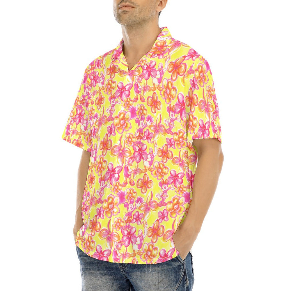 Neon Tropical Floral Friends - Men's Hawaiian Button Up Shirt