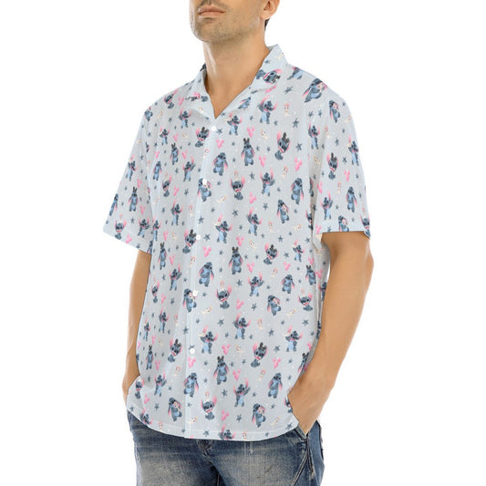 Happy Blue Alien - Men's Hawaiian Button Up Shirt