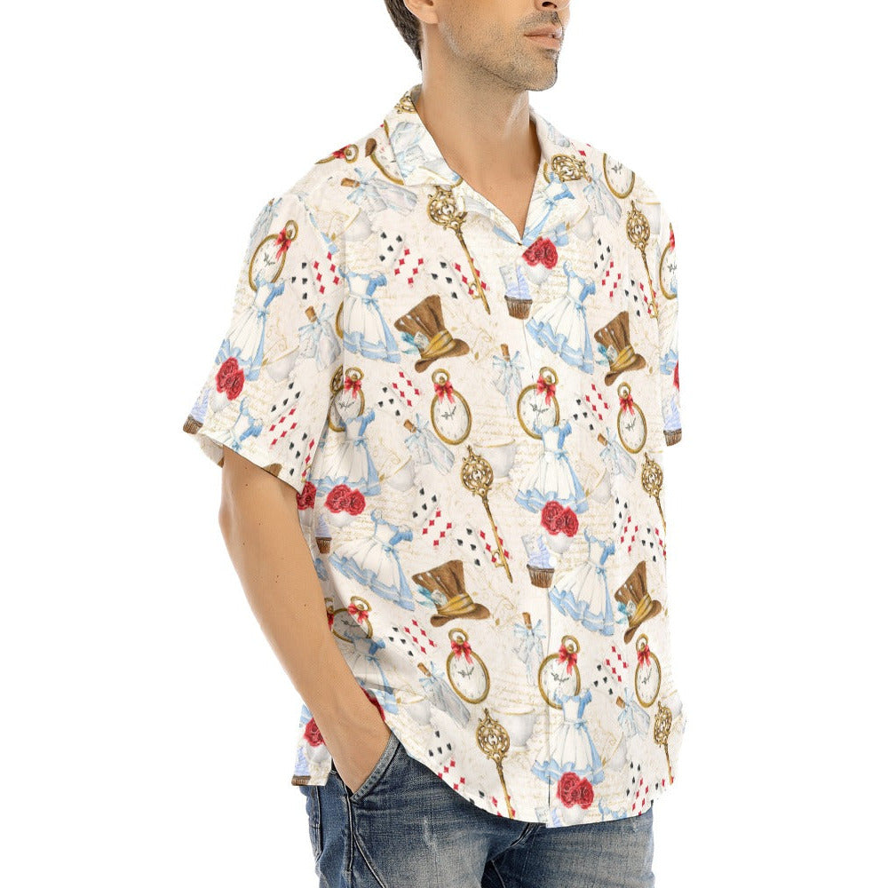 Curious Wonderland Icons - Men's Hawaiian Button Up Shirt