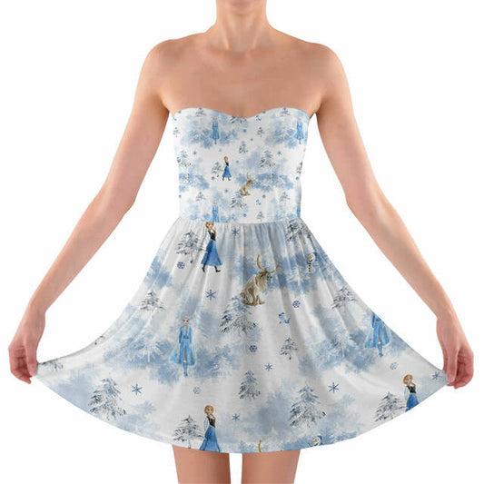 Sweetheart Strapless Skater Dress - 4XL - Winter Landscape Frozen Inspired- READY TO SHIP