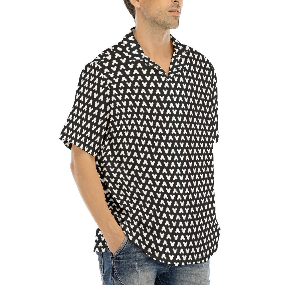 Playful Polka Dot Ears Black - Men's Hawaiian Button Up Shirt