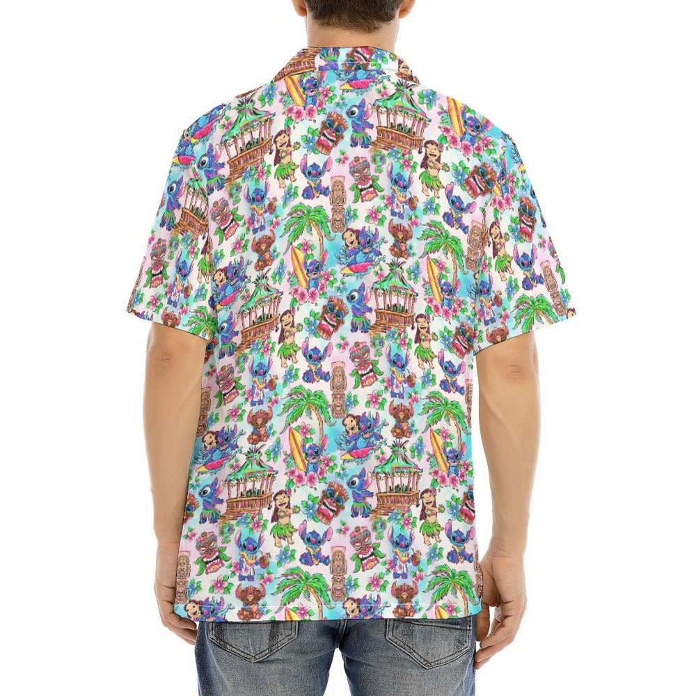 Bright Island Chaos Hand Drawn - Men's Hawaiian Button Up Shirt