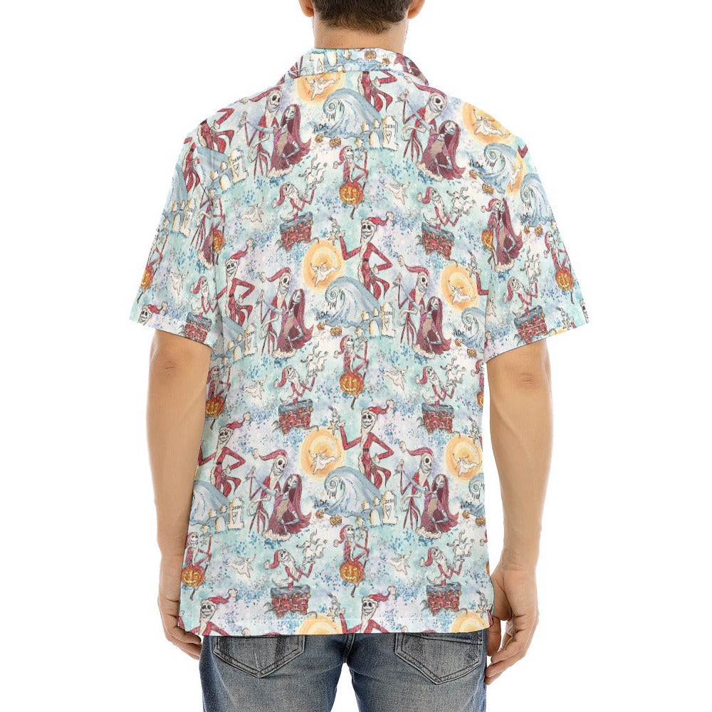 Santa Jack with Sally & Ghost Dog - Men's Hawaiian Button Up Shirt