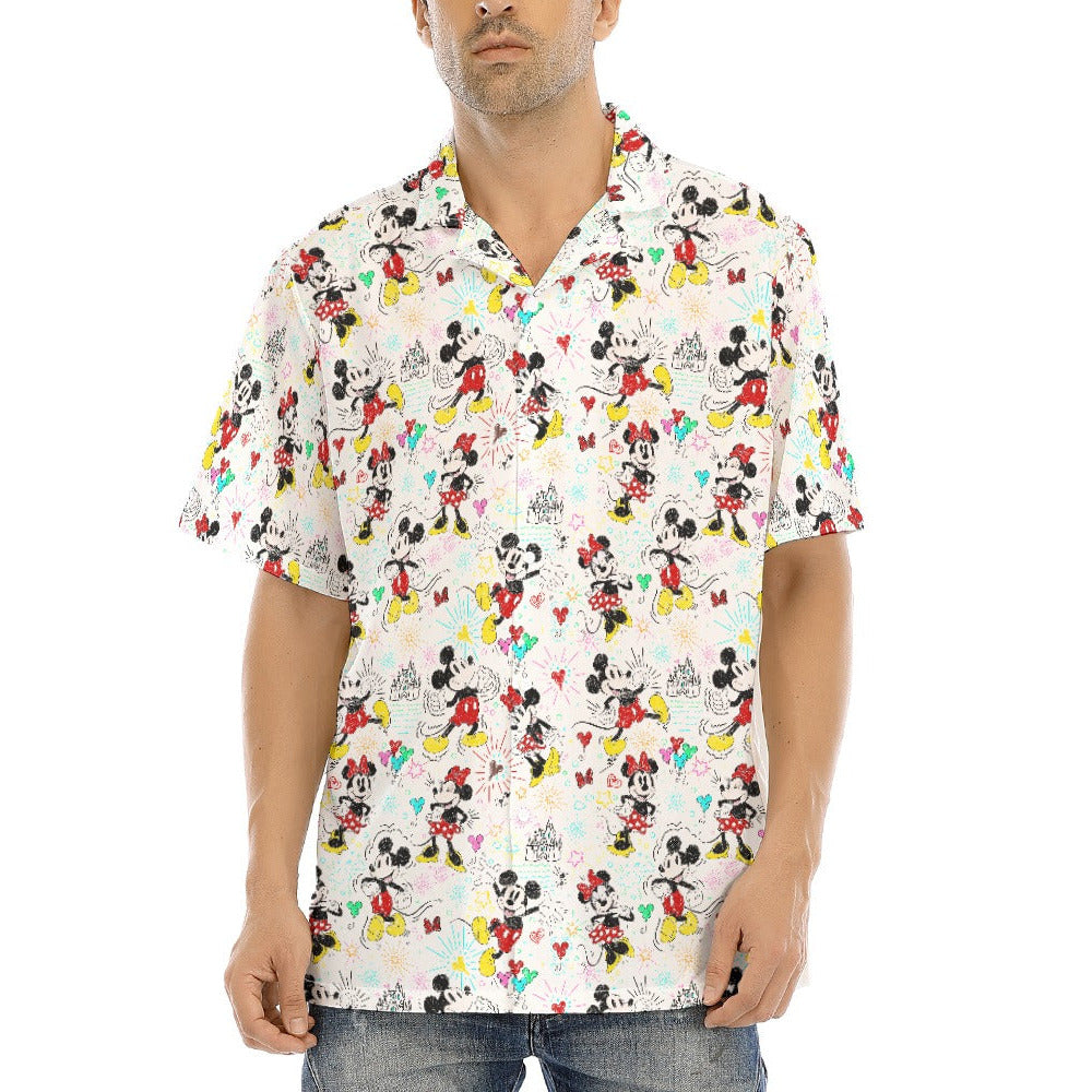Doodle Mouse Magic - Men's Hawaiian Button Up Shirt