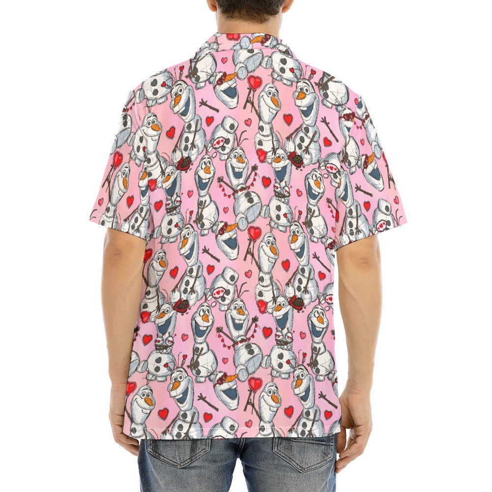 Sketched Snowman Valentine’s Day - Men's Hawaiian Button Up Shirt