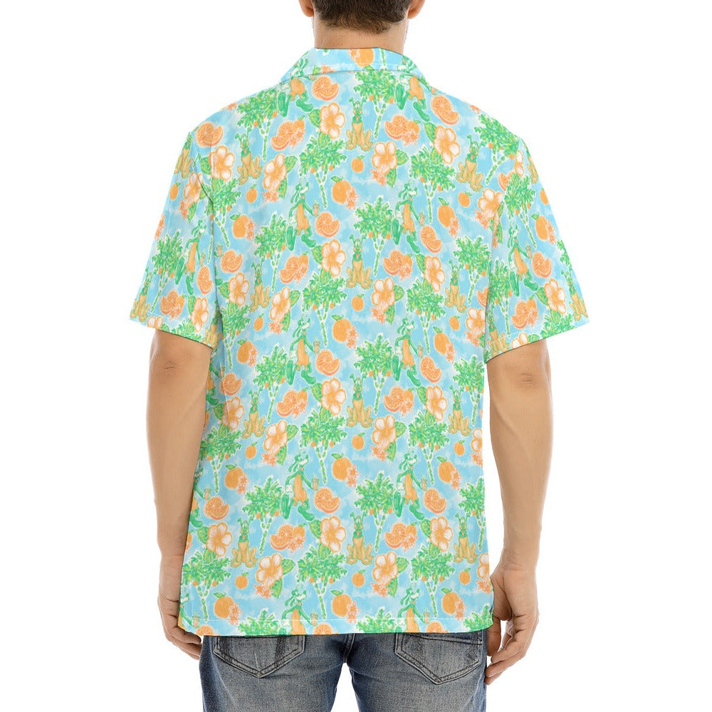Neon Tangerine Island Pals - Men's Hawaiian Button Up Shirt