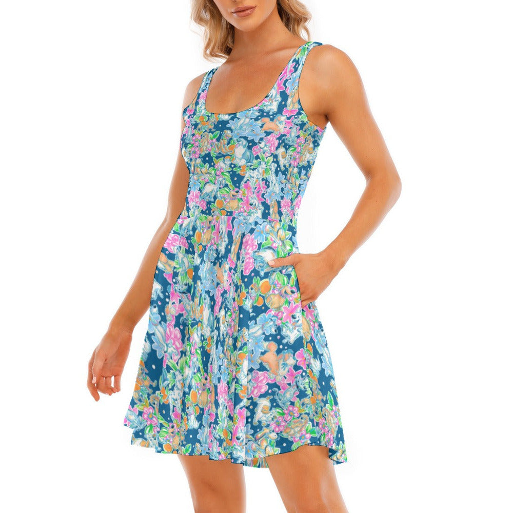 Tropical Paws &amp; Petals - Beloved Dogs - Women's Sleeveless Pocket Skater Dress