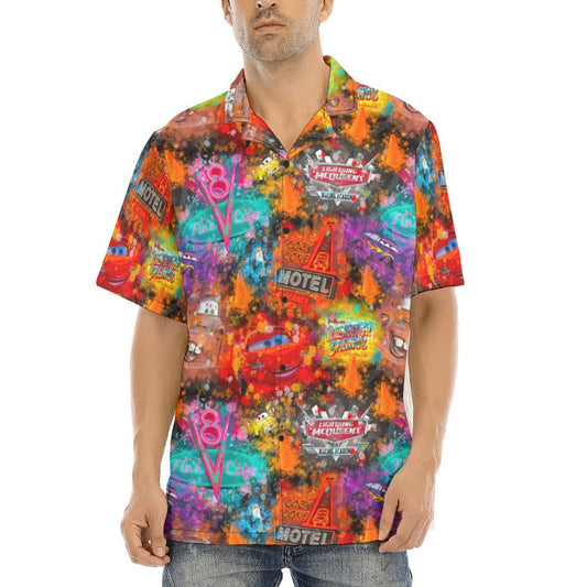 Watercolor Racing Adventure - Men's Hawaiian Button Up Shirt