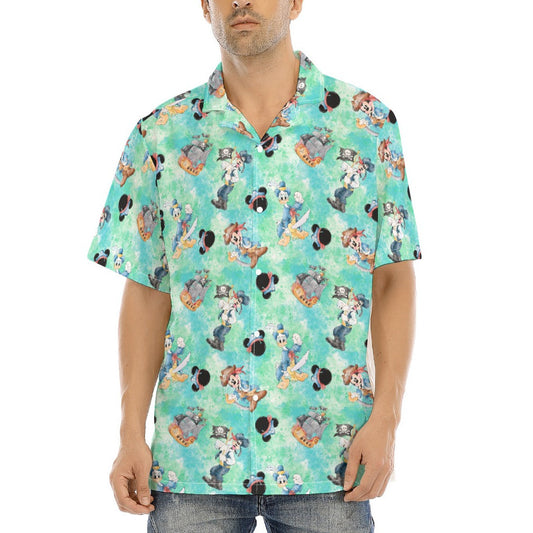 Pirate Crew Watercolor Adventure - Men's Hawaiian Button Up Shirt
