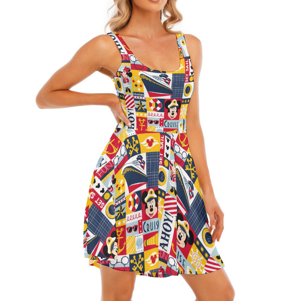 Nautical Cruise Patchwork - Women's Sleeveless Pocket Skater Dress