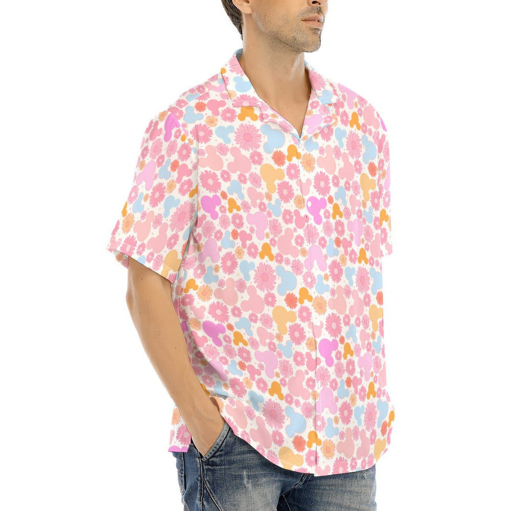 Retro Floral Mouse - Men's Hawaiian Button Up Shirt