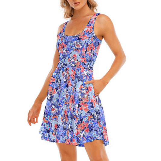 Navy Blooms Cruise - Women's Sleeveless Pocket Skater Dress