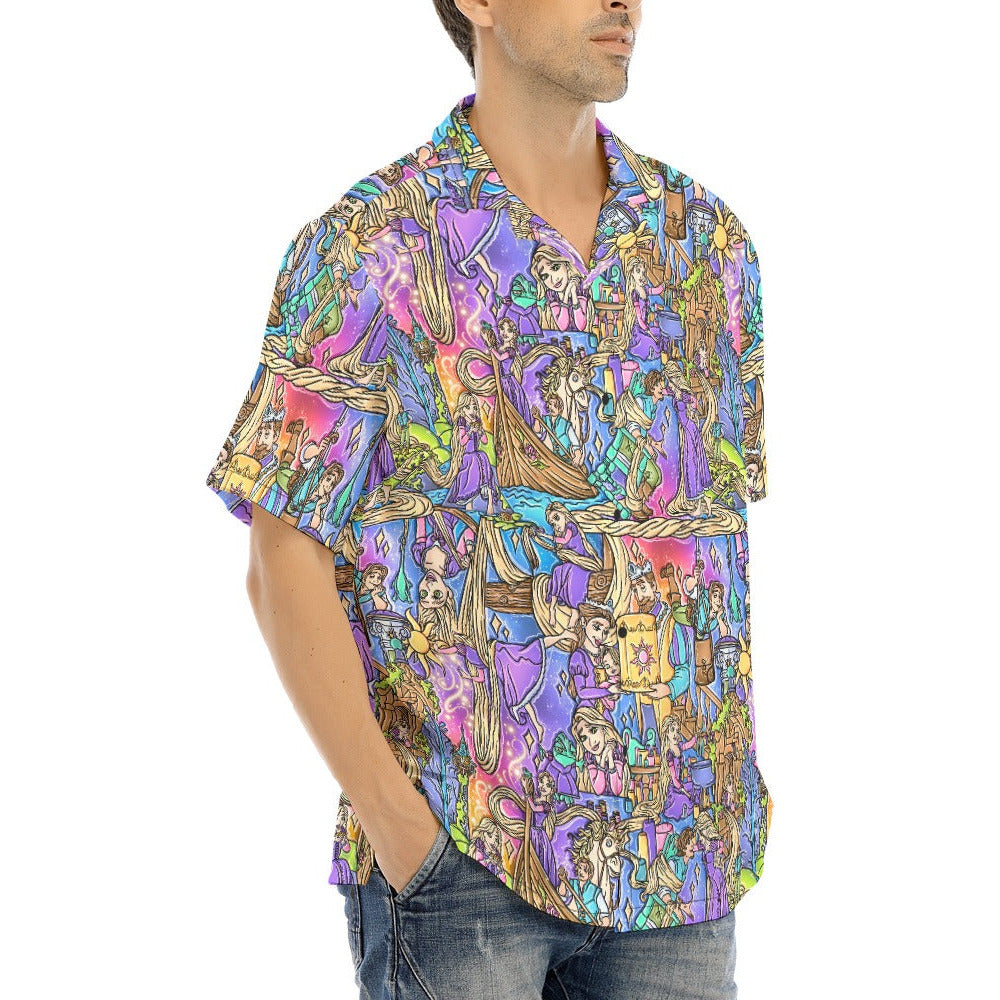 Golden Hair Storybook Scenes - Men's Hawaiian Button Up Shirt