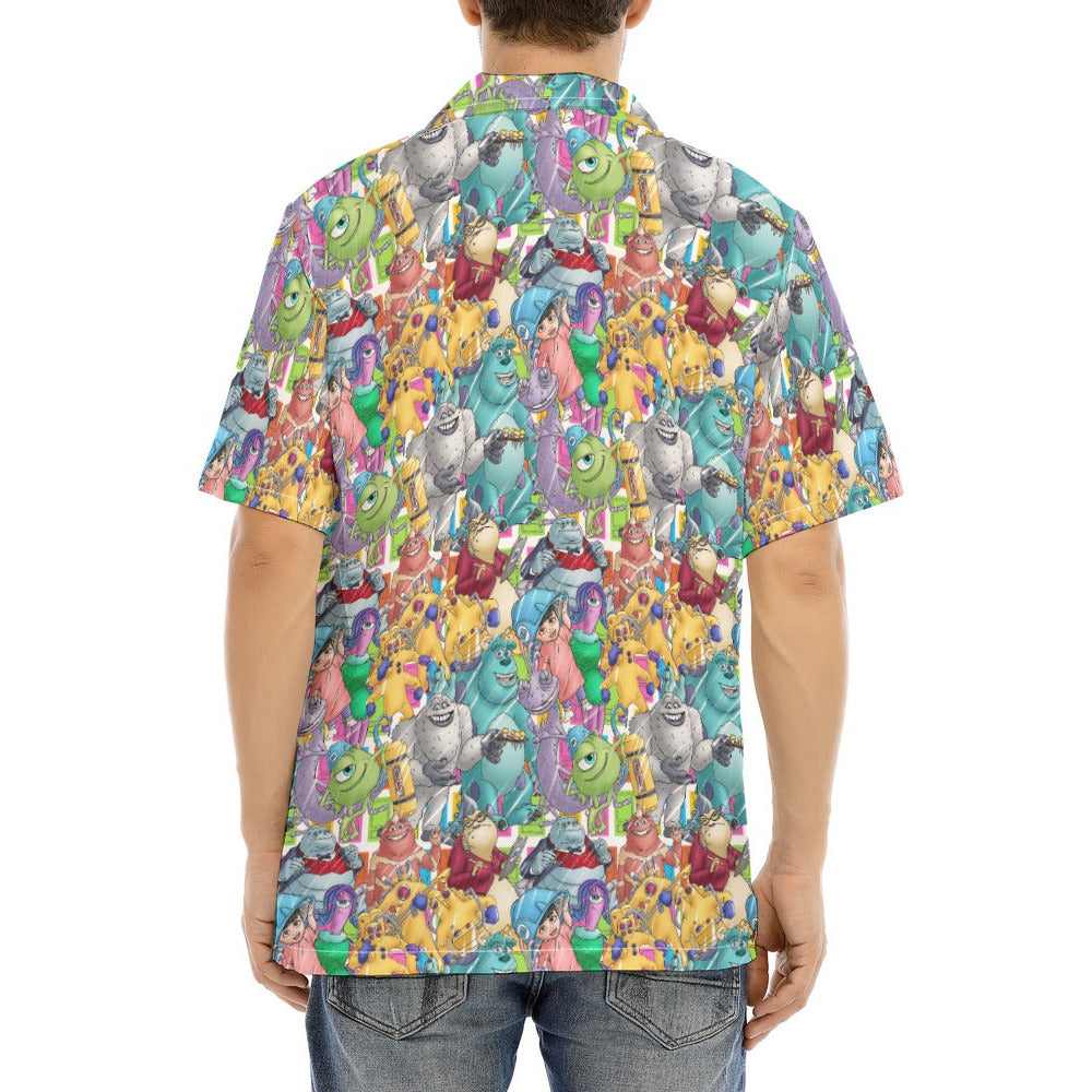 Monster Mayhem Sketched - Men's Hawaiian Button Up Shirt