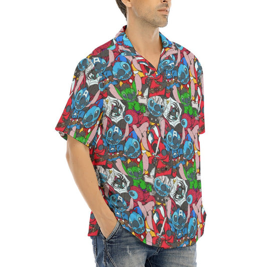 Superhero Stitch - Heroes Assembled - Men's Hawaiian Button Up Shirt