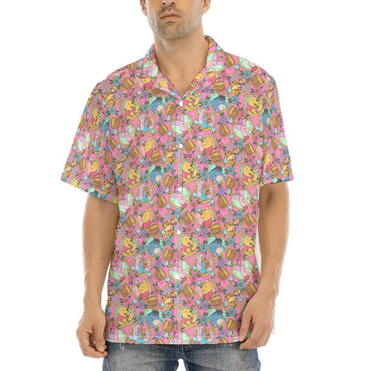 Tattoo Hearts Woodland Friends - Men's Hawaiian Button Up Shirt