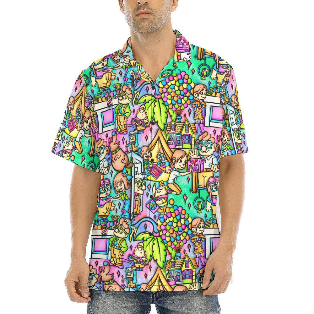 Balloon House Adventure Scenes - Men's Hawaiian Button Up Shirt