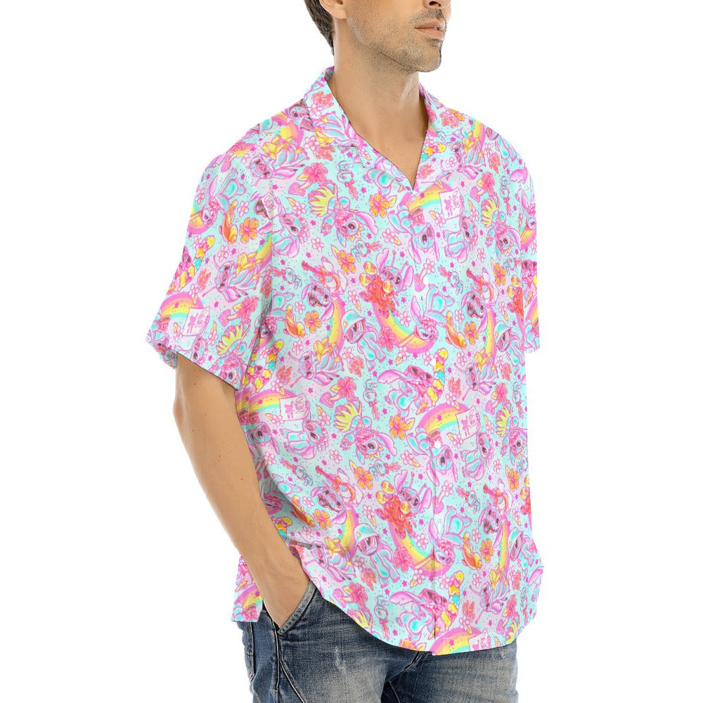 Neon Rainbow Mischief - Men's Hawaiian Button Up Shirt