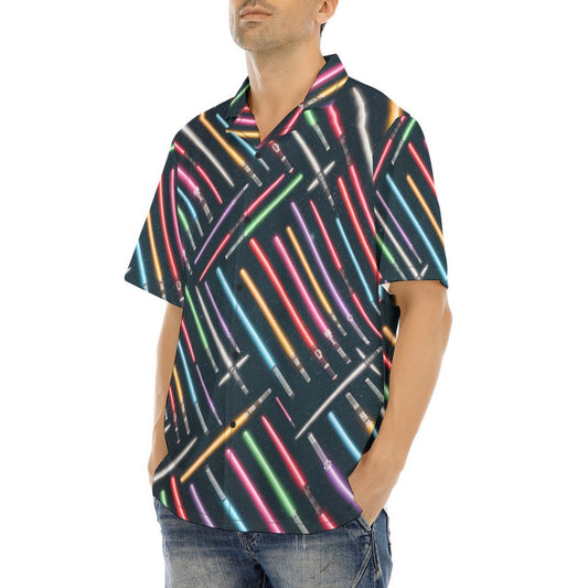 Vibrant Galaxy Sabers - Men's Hawaiian Button Up Shirt
