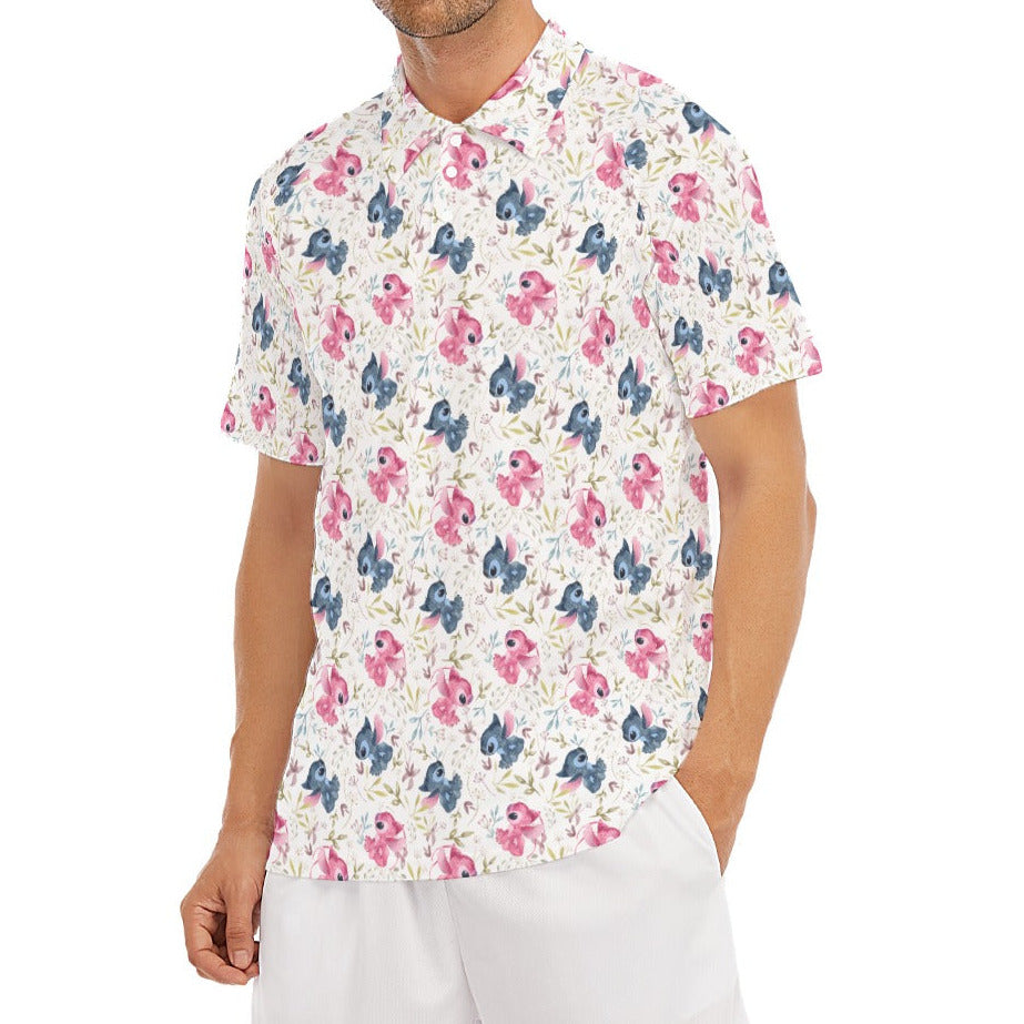 Blue Alien & Pink Friend Love - Men's Polo Shirt